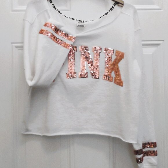 Victoria's secret Pink- rose gold bling and white crop top long sleeve - sz., XS - Picture 4 of 6